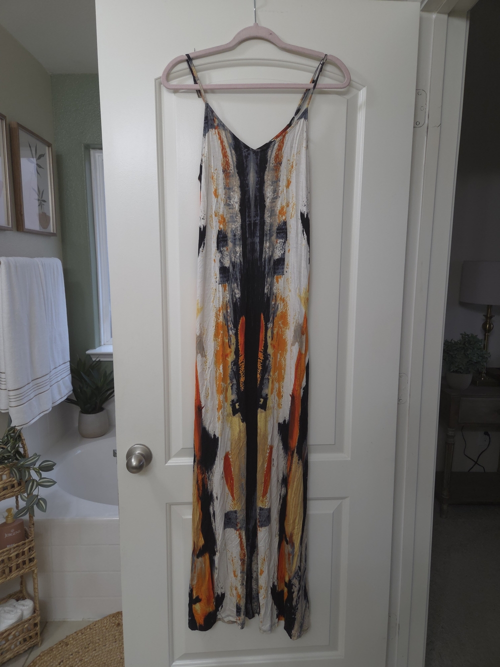Mossimo Supply Co. White, Black, Orange & Yellow Tie-Dye Maxi Dress